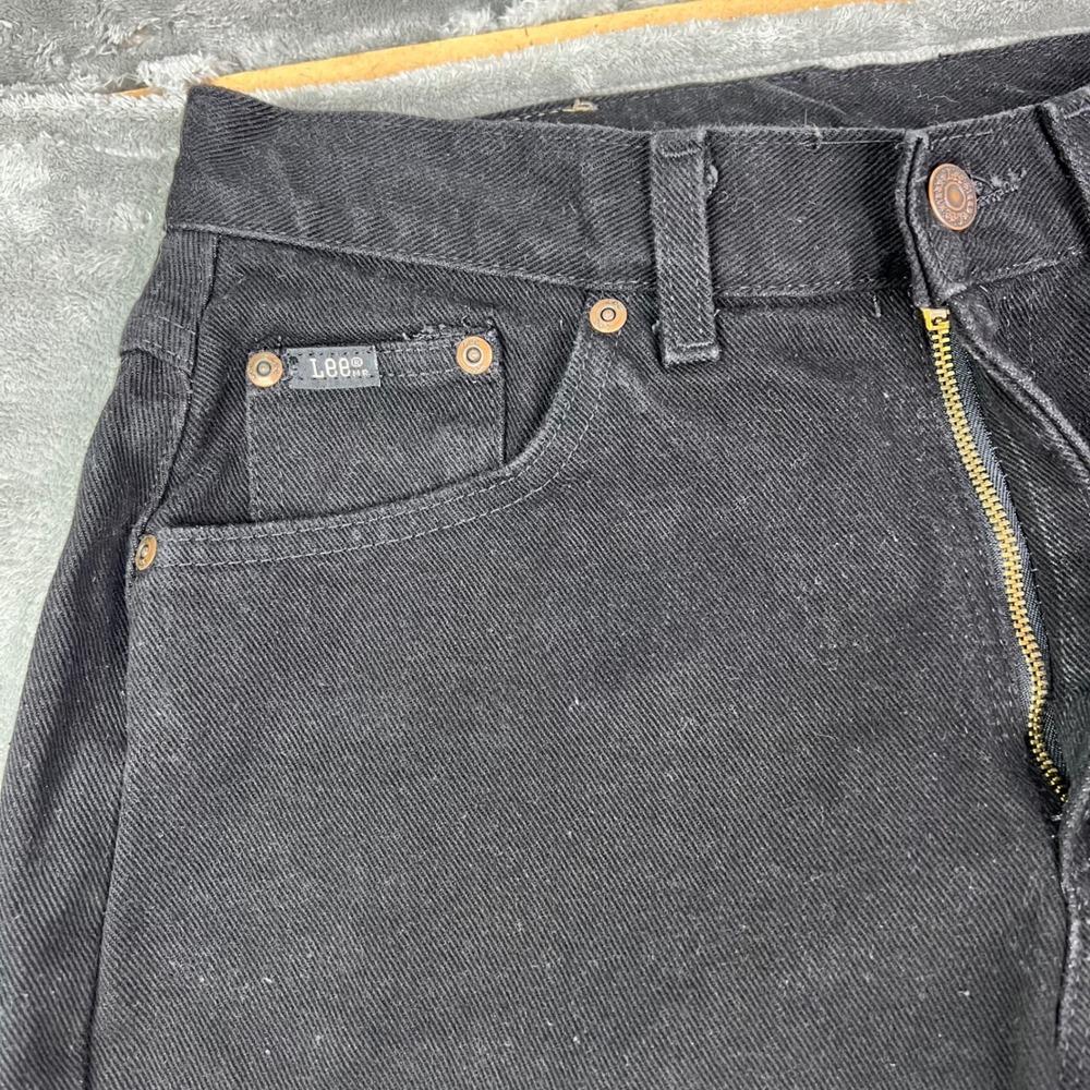 Lee High Rise Straight Leg Jeans Womens 12 Long Black Solid Denim Made in USA - Picture 7 of 15